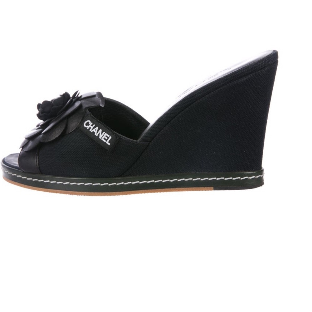 Chanel canvas wedges shoes sandals size 6